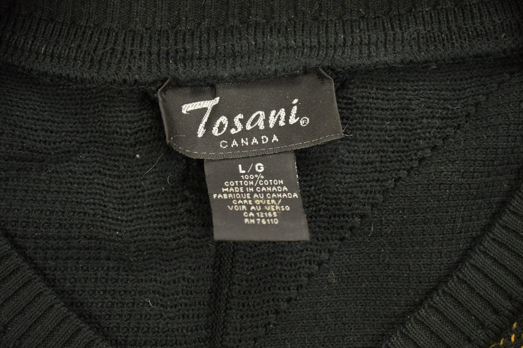 Vintage 1990s Tosani 3D Knitted Crewneck Sweater Vintage 90s Crewneck All Over Pattern  Made In Canada  Abstract Pattern