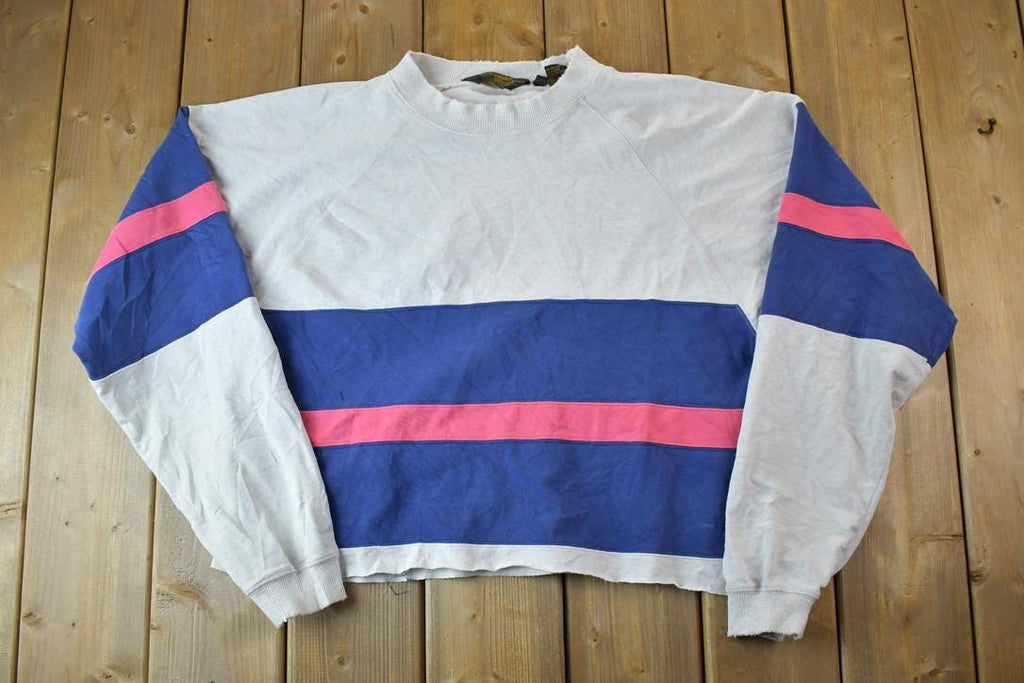 Vintage 1990s Eddie Bauer Cropped Colour Block Crewneck Sweatshirt  90s Crewneck  Made In USA  Streetwear  Embroidered