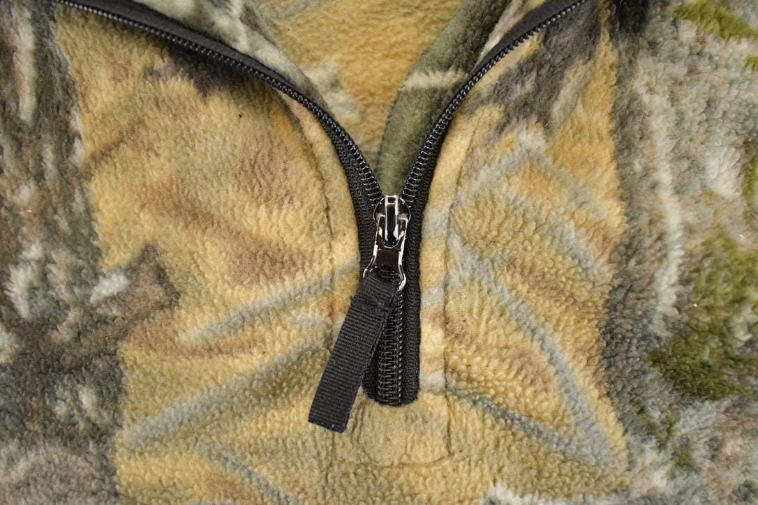 Vintage 1990s Longleaf Realtree Camo Fleece Full Zip Sweater Men's XL / Geometric Abstract Pattern / 90s Pullover Sweatshirt / Hiking