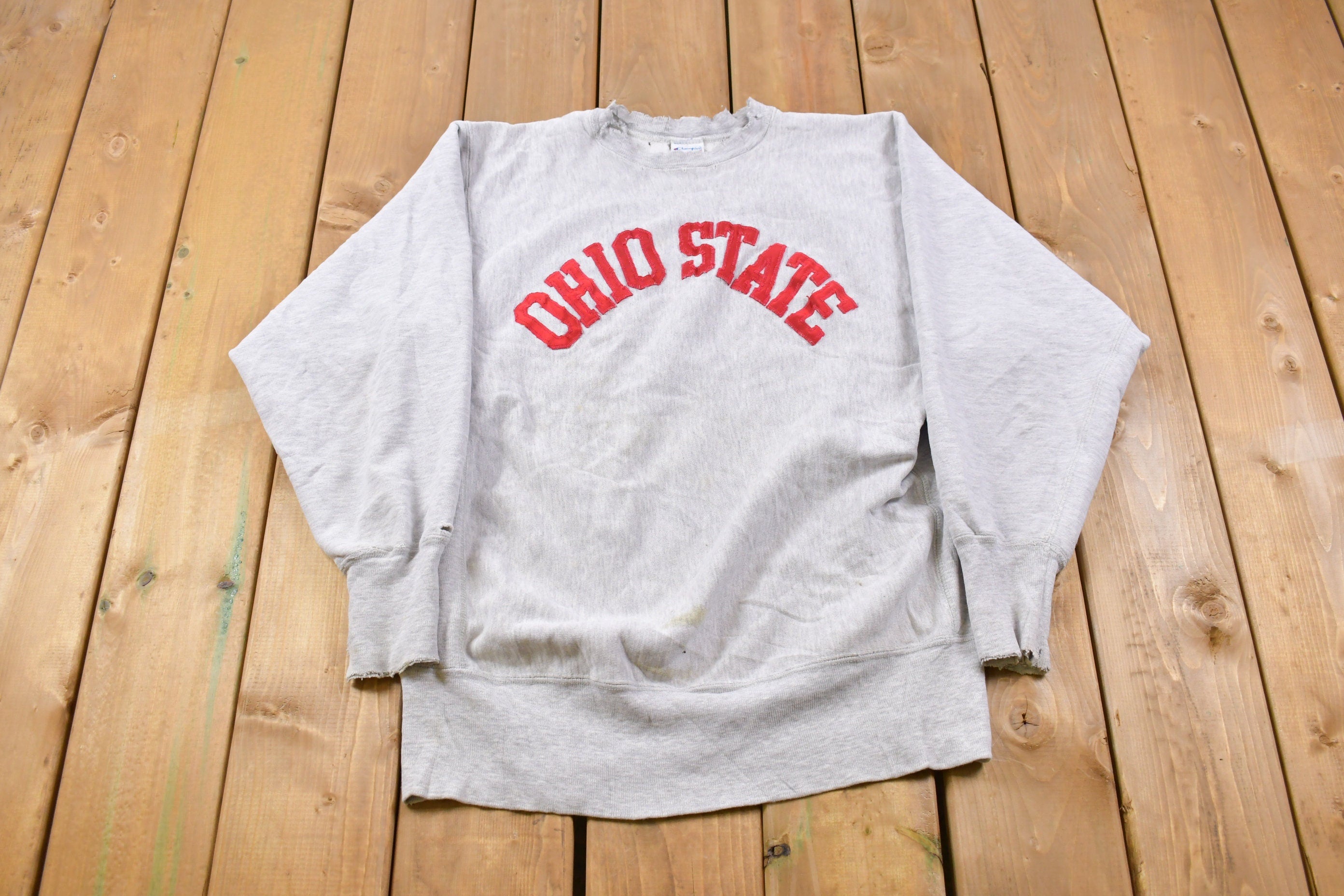 Vintage 1990s Ohio State University Collegiate Champion Reverse Weave Crewneck Made in USA / Embroidered / NCAA Sweatshirt / Sportswear