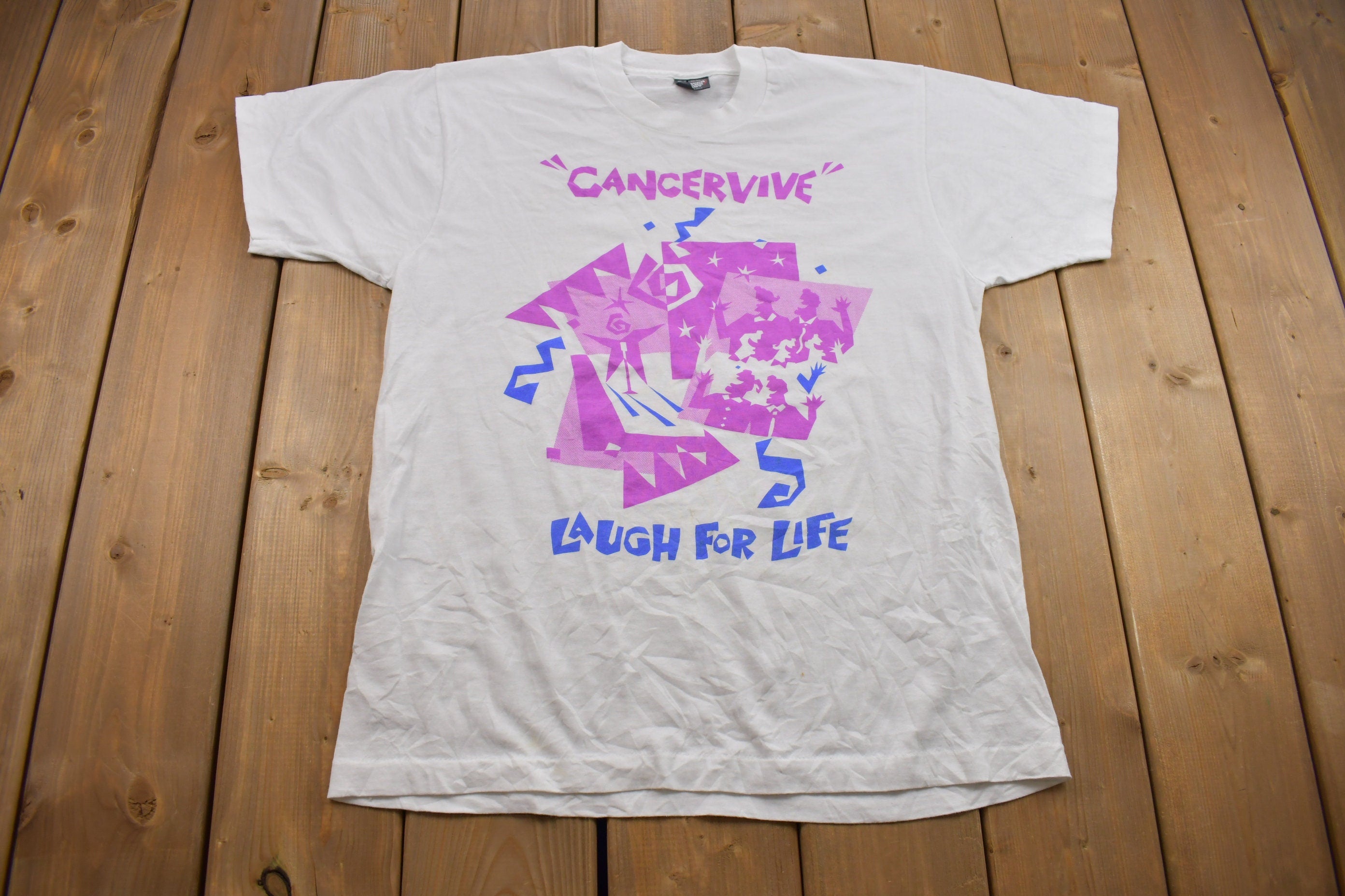 Vintage 1990s "Cancervive" Graphic Screen Stars T Shirt