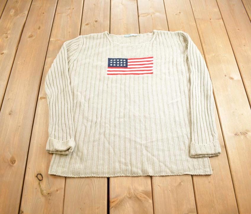 Vintage 1990s American Flag Simply The Best Knit Crewneck Sweater