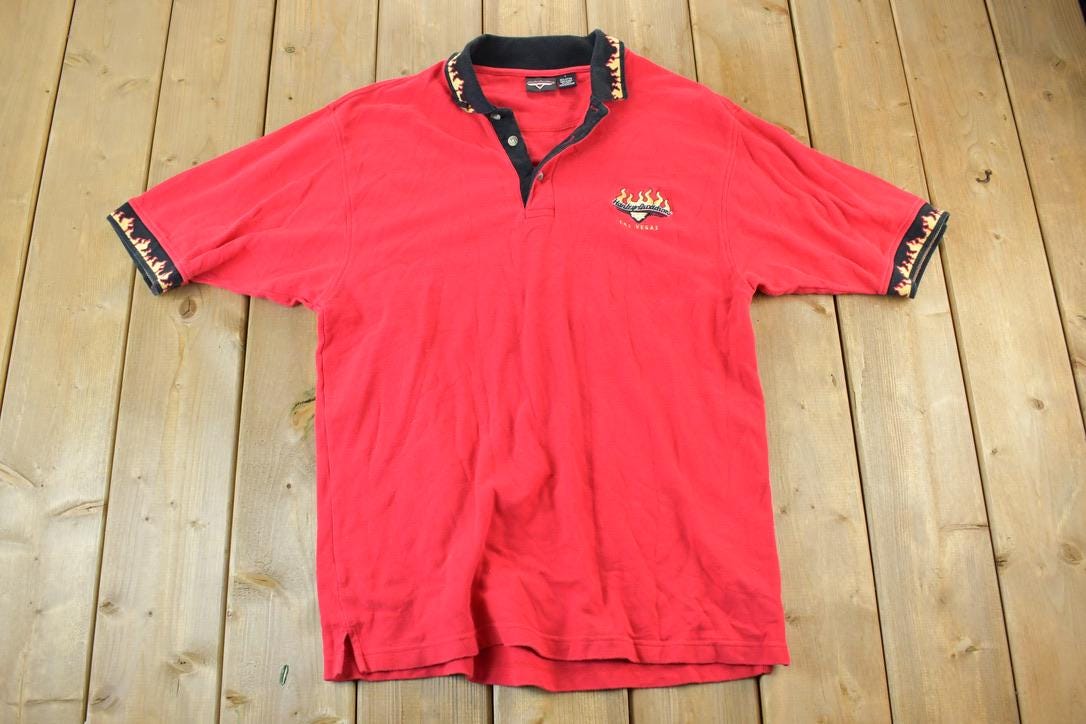 Vintage 1990s Harley Davidson Las Vegas Fire Polo Shirt Made In USA