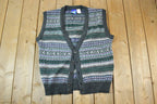 Vintage 1990s Fine Line Knit Perfect Mild Distress Cardigan Sweater Vest Made In USA