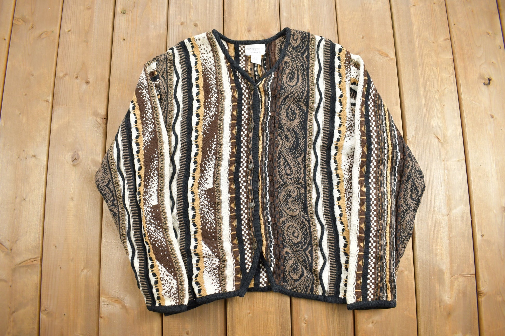 Vintage 1990s Christopher and Banks 3D Knit Cardigan Sweater