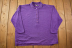 Vintage 1990s Basic Editions Woman Purple Blank Half Buttoned Boxy Polo Sweatshirt