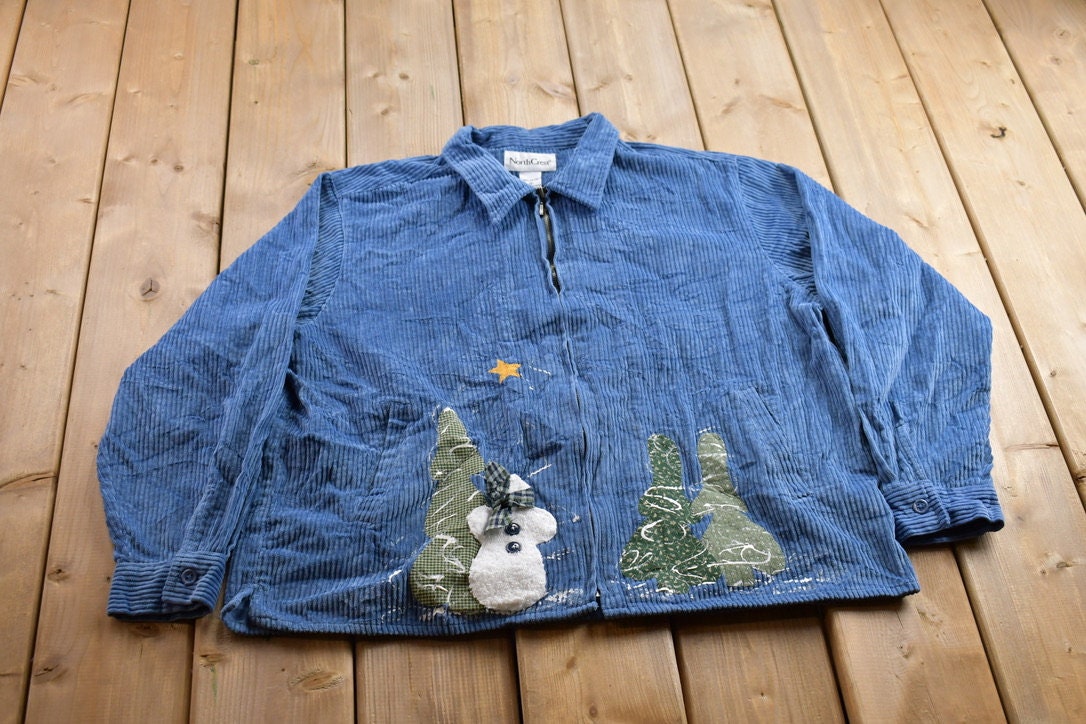 Vintage 1990s North Crest Holiday Theme Corduroy Full Zip Jacket