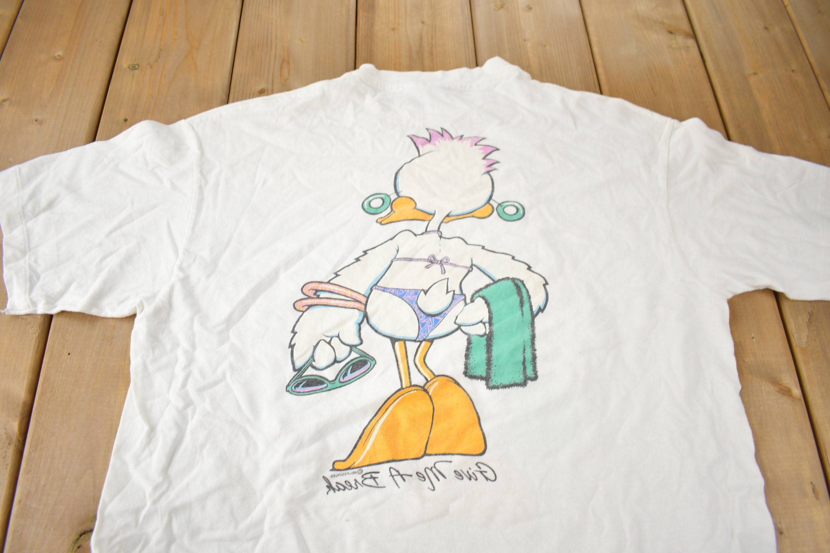 Vintage 1988 Funny Duck Theme Single Stitch Graphic T Shirt Made In USA