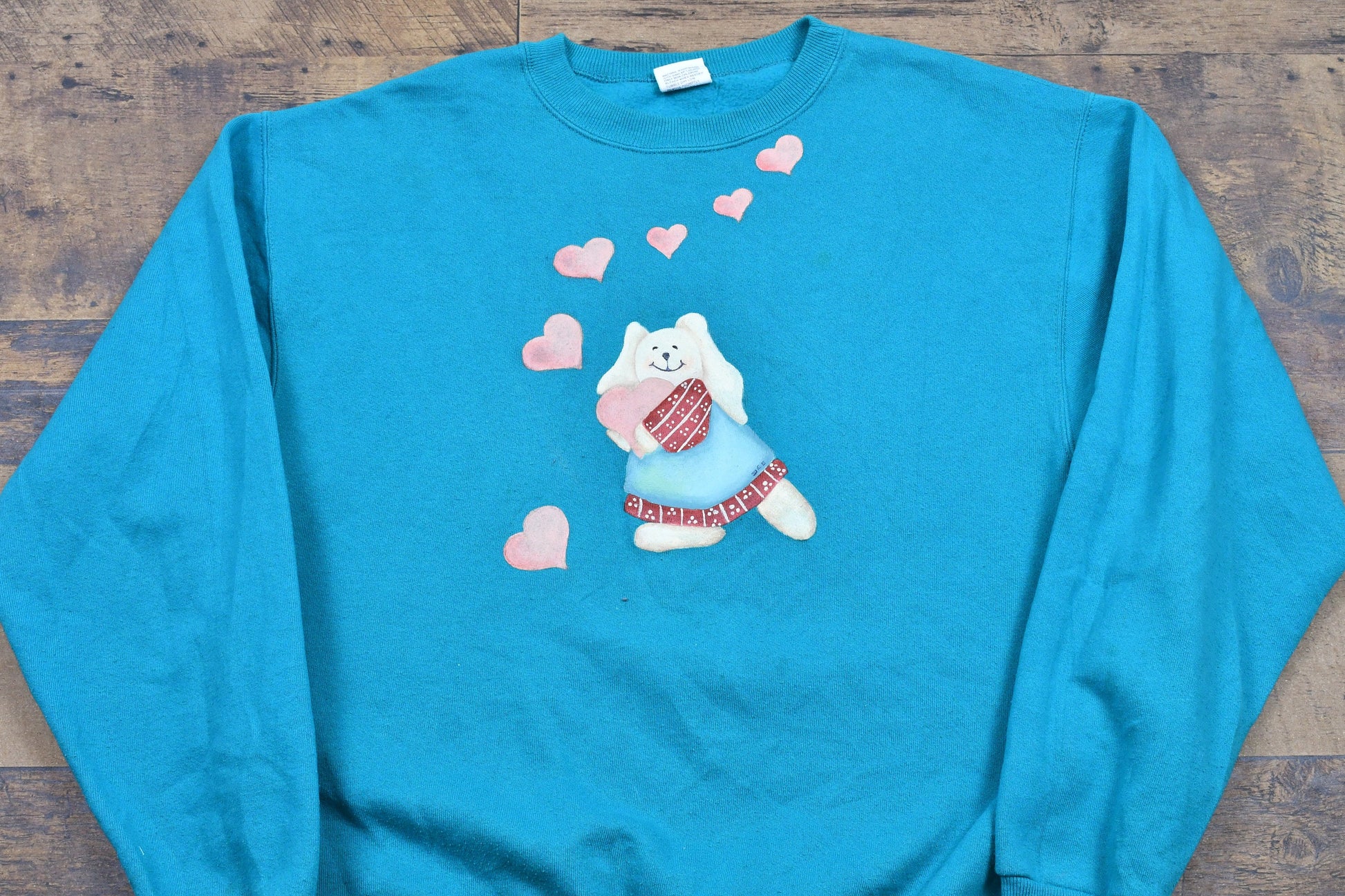 Vintage 1990s Bunny Rabbit Crewneck / Love & Hearts Sweatshirt / Stedman Pullover Sweatshirt / Made In USA / Streetwear
