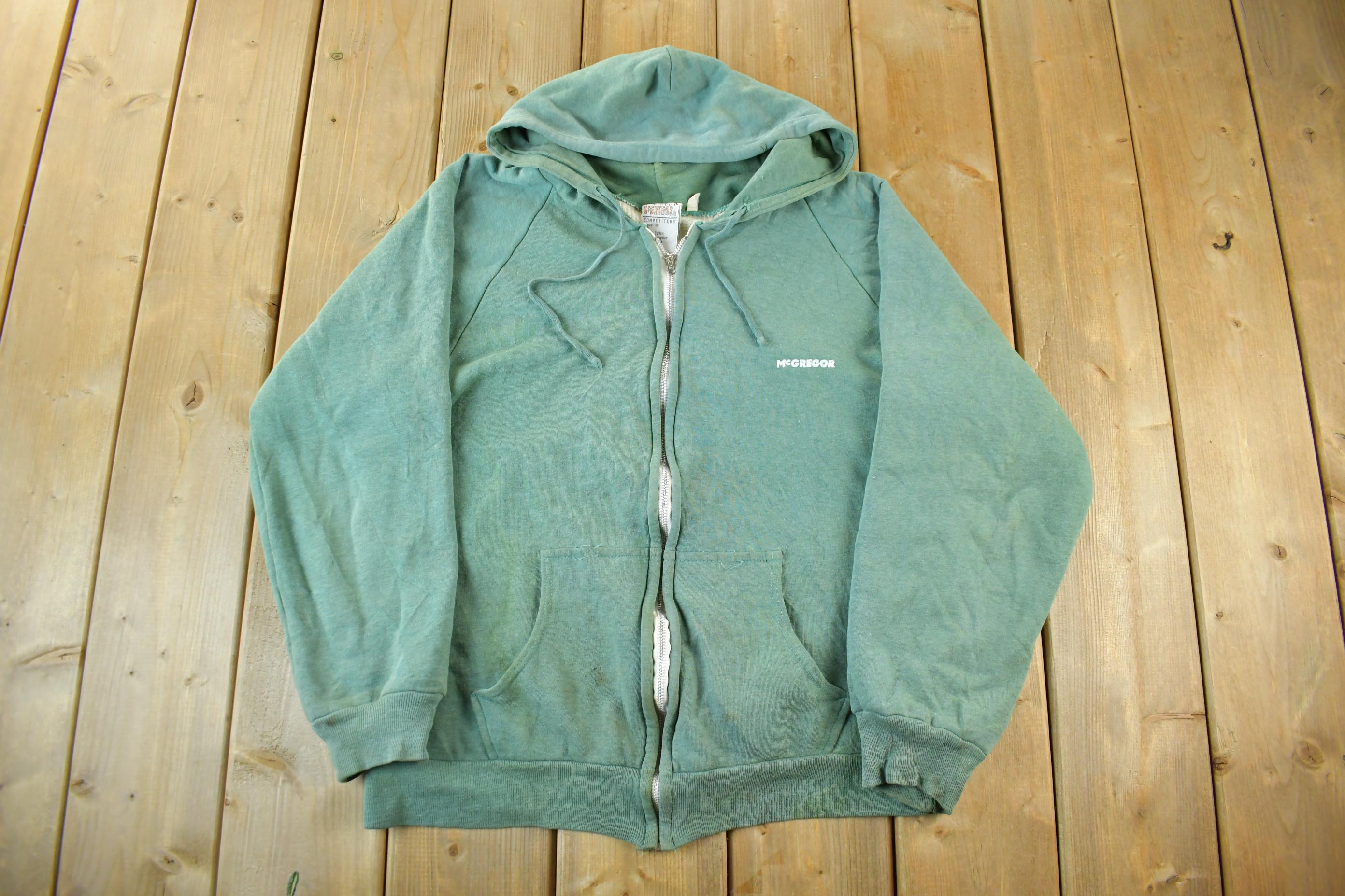 Vintage 1980s McGregor Competitors Thermal Lined Full Zip Blank Hoodie Men's Small  80s Hoodie  Sun Faded  Blank  Heavyweight