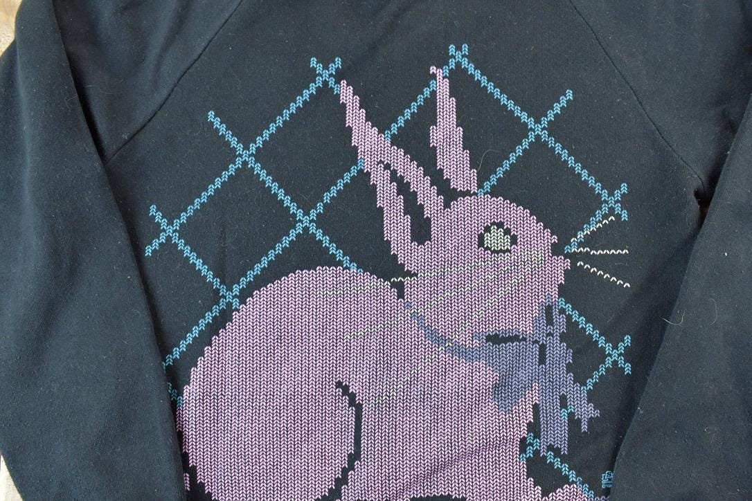 Vintage 1990s Cute Pixel Bunny Crewneck Sweater