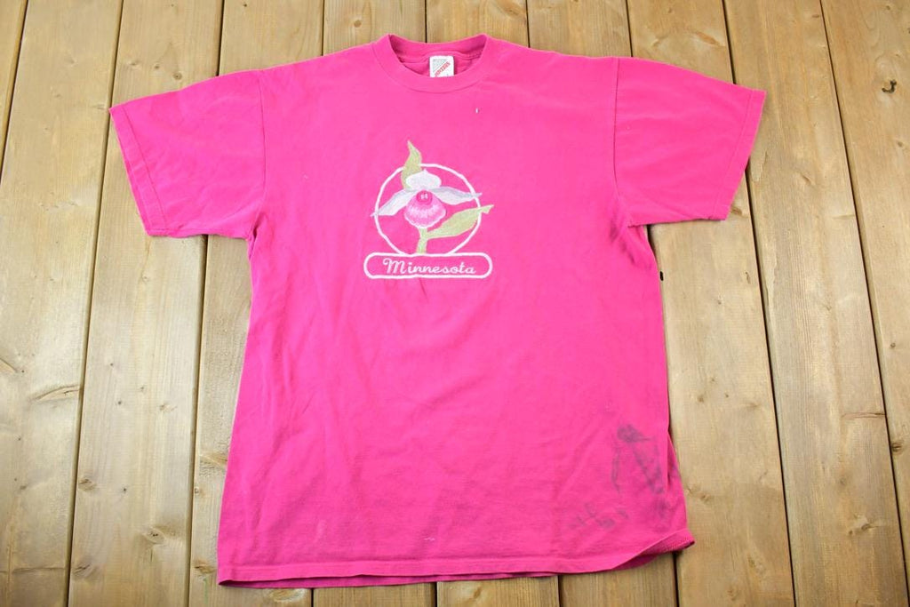 Vintage 1990s Minnesota Floral Souvenir Single Stitch Graphic Print T-Shirt Made In USA