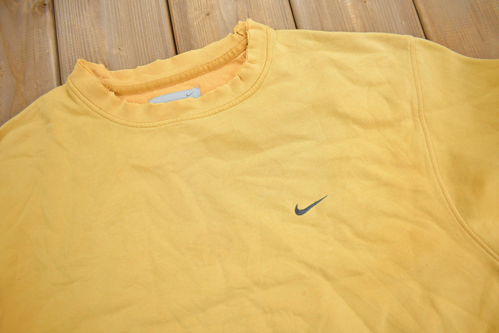 Vintage Y2K Nike Yellow Embroidered Mini Swoosh Crewneck Sweatshirt / Vintage Nike / Sportswear / Sun Faded Crewneck