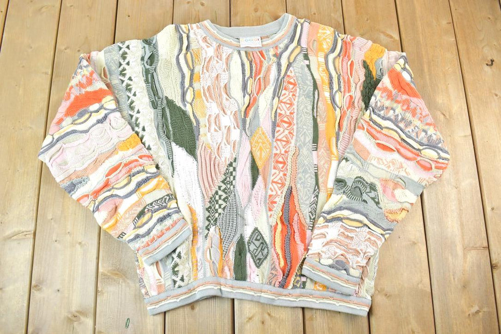Vintage 1990s Coogi Made In Australia 3D knit 100% Cotton Abstract Pattern Crewneck Sweater /