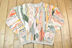 Vintage 1990s Coogi Made In Australia 3D knit 100% Cotton Abstract Pattern Crewneck Sweater /
