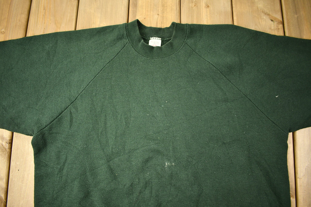 Vintage 1980s Fruit Of The Loom Forest Green Blank Raglan Crewneck Sweatshirt
