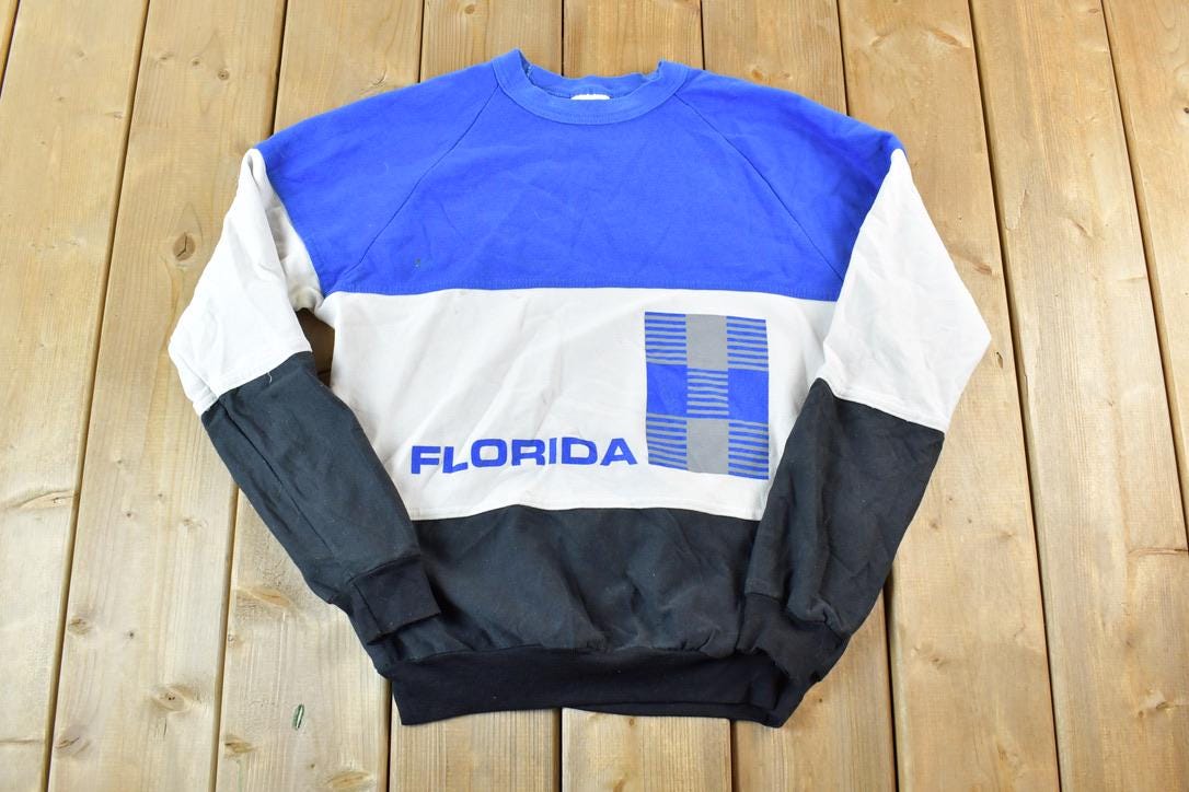 Vintage 1980s Florida Souvenir Colour Block Crewneck Sweatshirt
