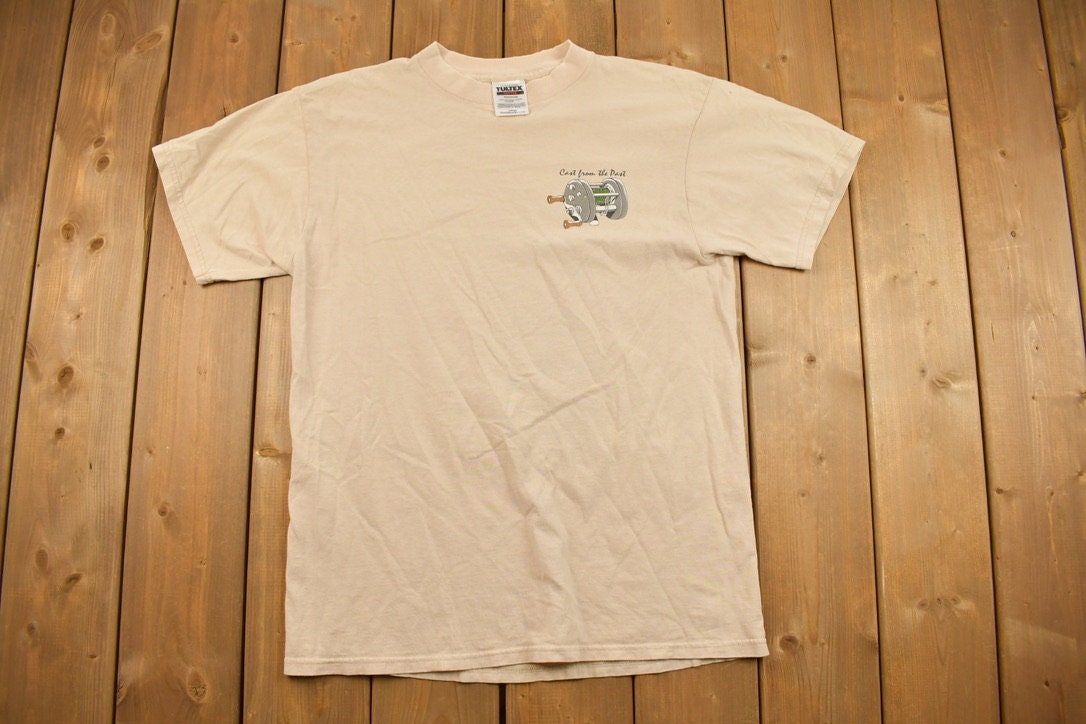 Vintage 1990s Cast From the Past Parody Fishing Art Graphic T Shirt