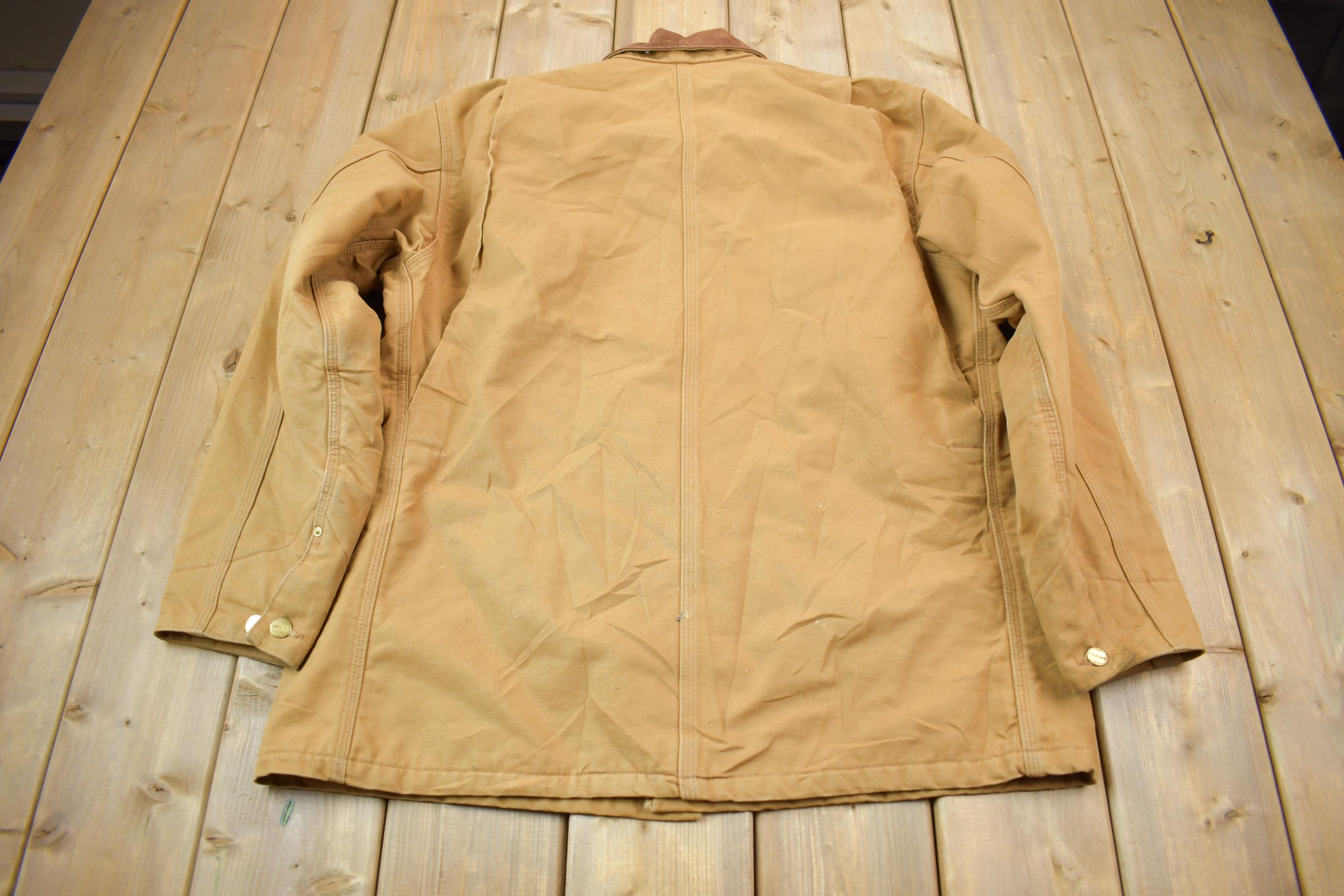 Vintage 1990s Carhartt Blanket Lined Button up Chore Coat Made In USA Size 44