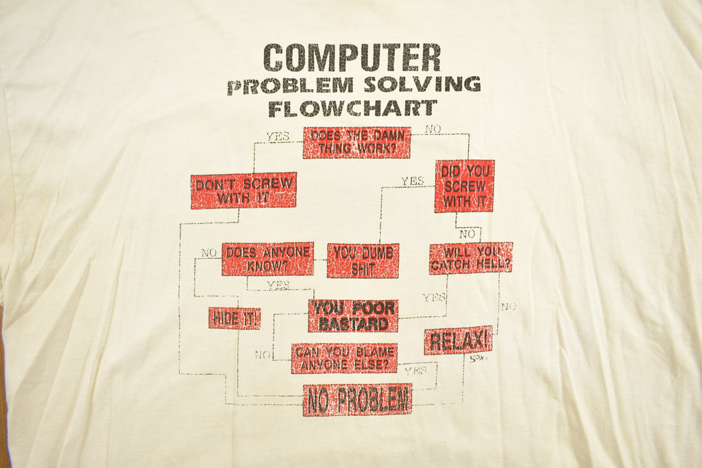 Vintage 1990s Computer Problem Solving Flowchart Graphic T-Shirt
