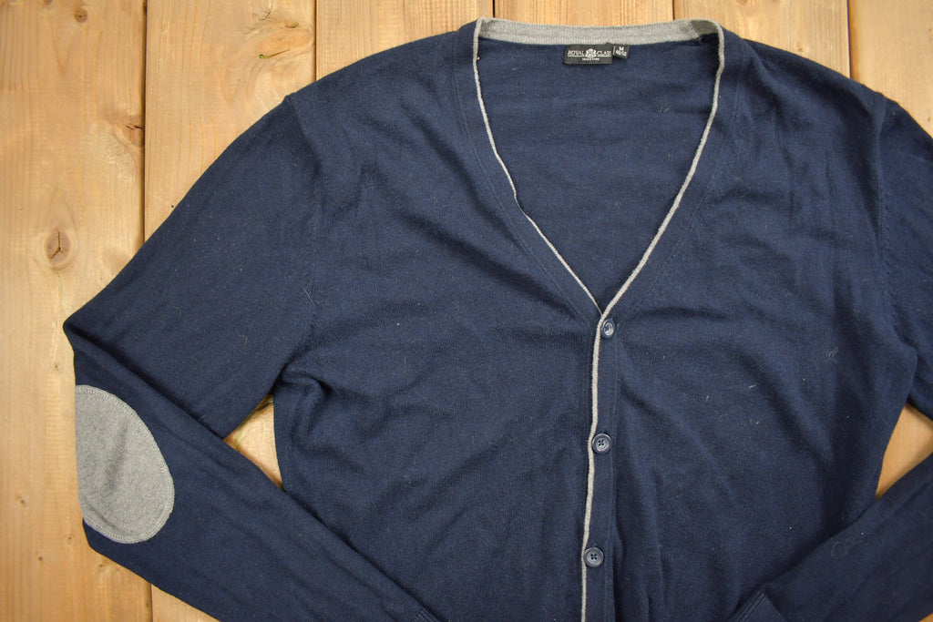 Vintage 1990s Royal Class Knitted Blue Cardigan Sweater