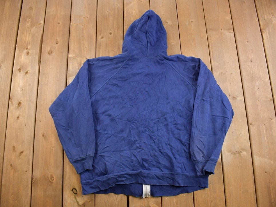 Vintage 1990s Jon Lauren Blank Blue Thermal Zip Up Hoodie