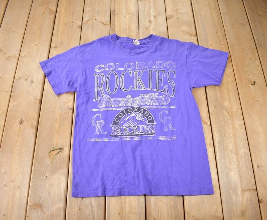 Vintage 1992 Colorado Rockies MLB Baseball Purple Graphic T-Shirt Made In USA Size L