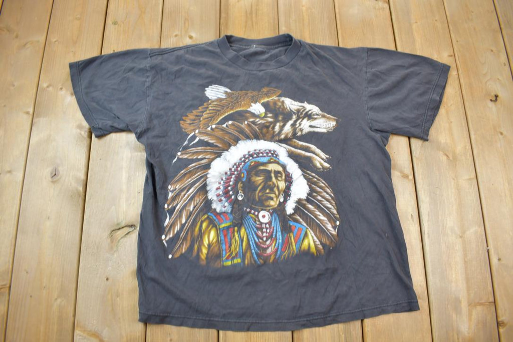 Vintage 1990s Native American Graphic T Shirt Size L