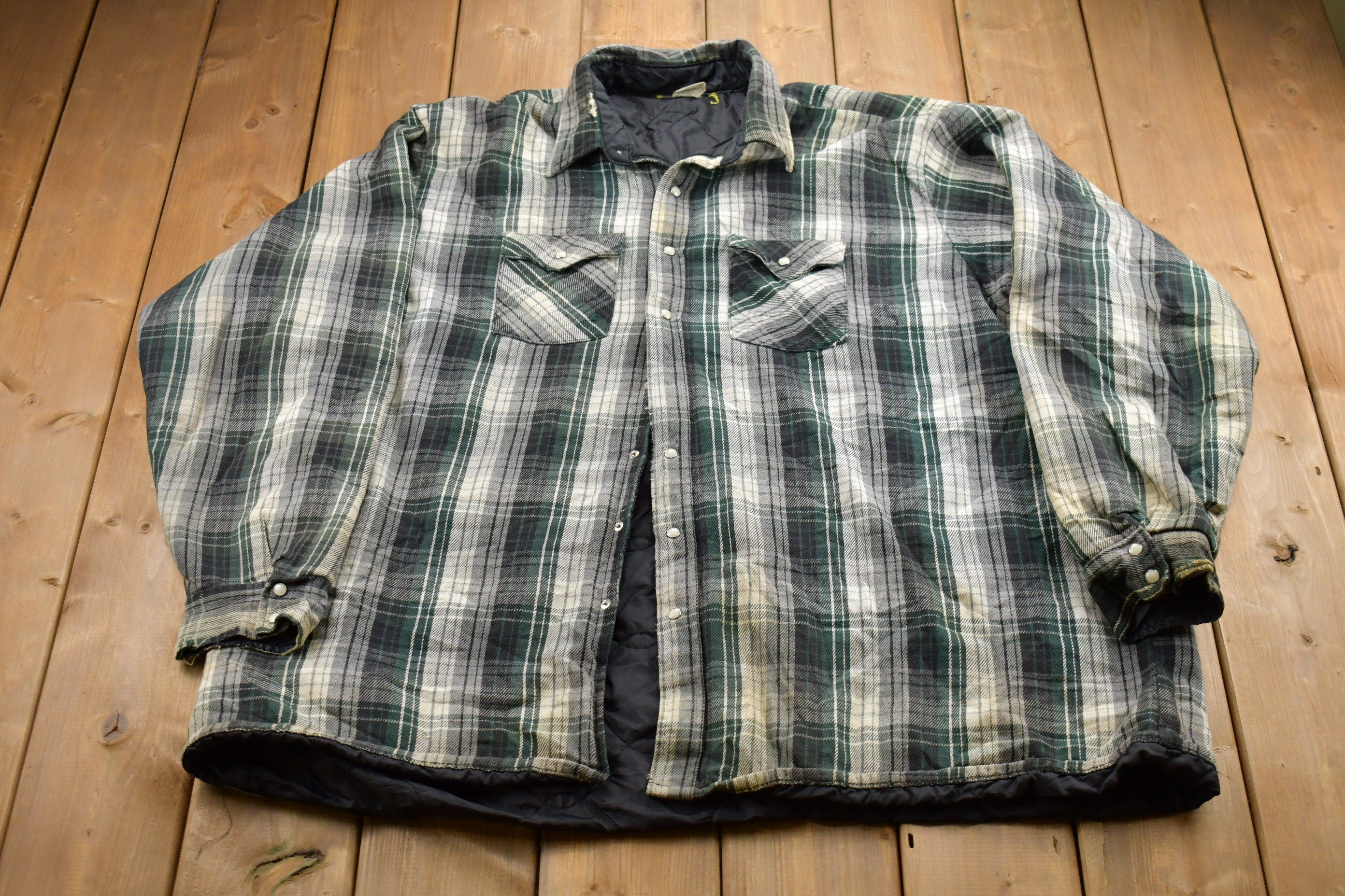 Vintage 1980s Lined Plaid Button Up Shirt