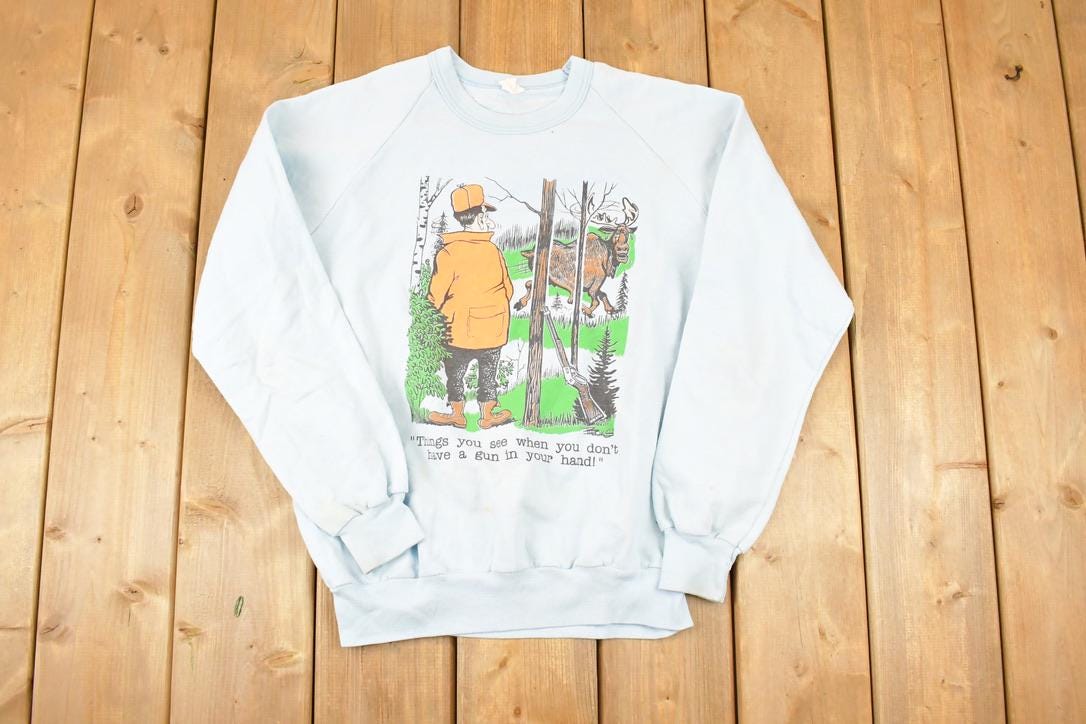 Vintage 1980s Hunters Funny Cartoon Graphic Print Crewneck Sweatshirt Men's M