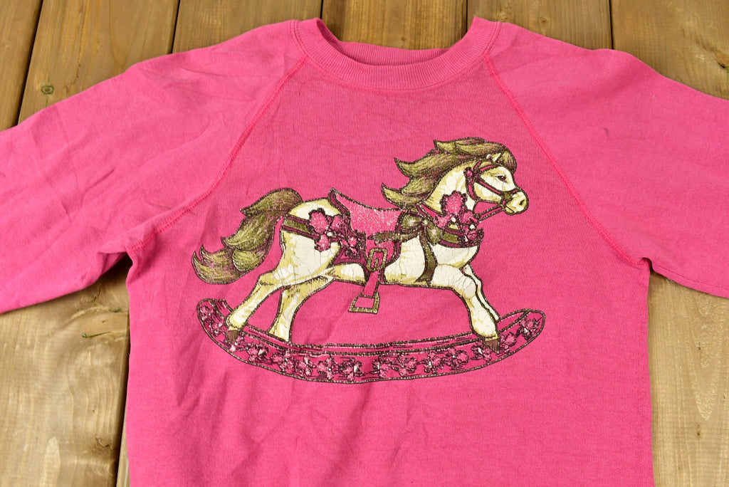 Vintage 1980s Rocking Horse Graphic Cute Raglan Crewneck