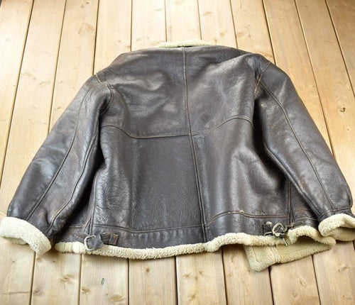 Vintage 1980s Shearling Bomber Jacket Real Leather and Wool