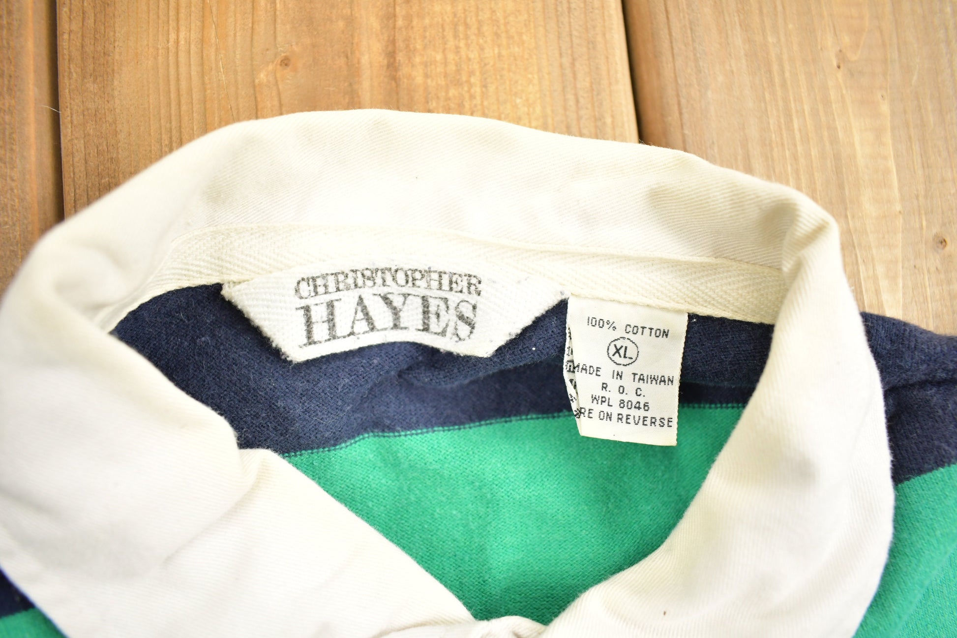 Vintage 1990s Christopher Hayes Striped Rugby Sweatshirt / 90s Crewneck / Streetwear / Embroidered / Rugby Shirt / Size Medium /