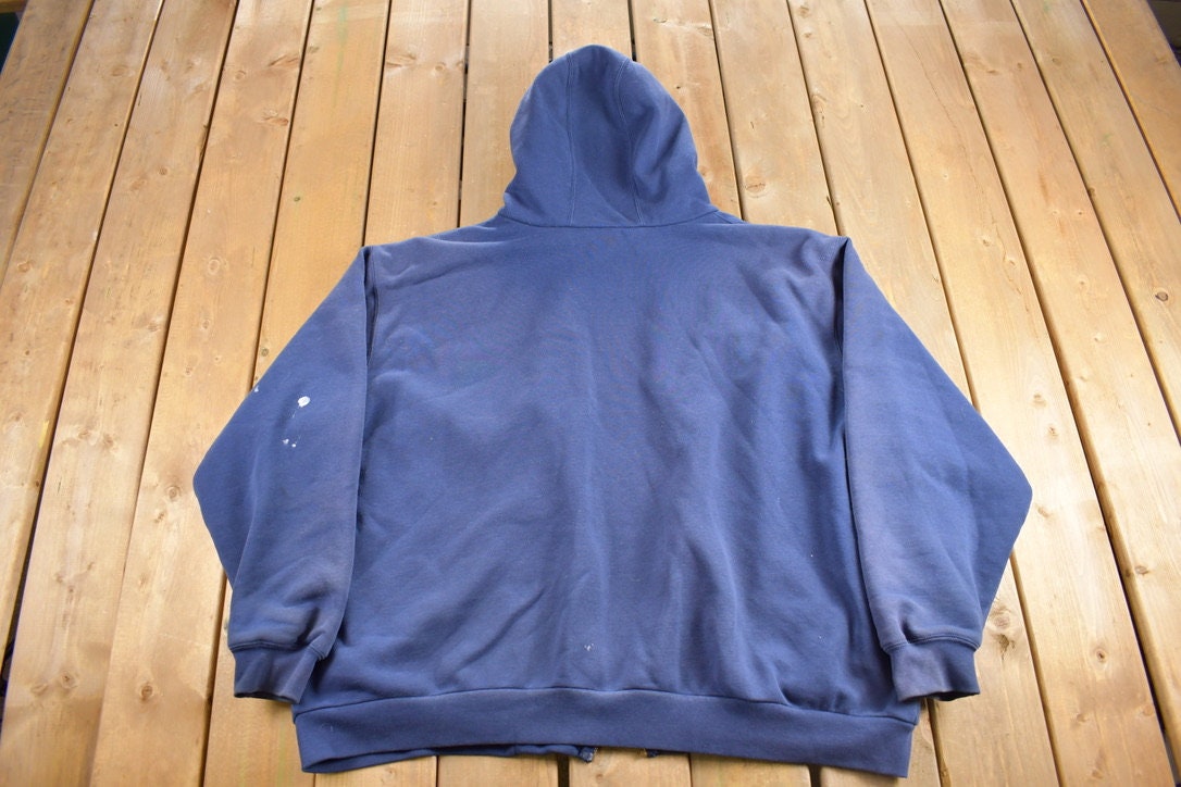 Vintage 1990s Carhartt Thermal Lined Heavy Weight Hoodie / Vintage Workwear / Vintage Carhartt / Thermal Hoodie / Distressed Paint Splatter