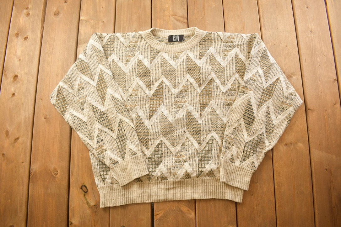Vintage 1990s TSA USA Knitted Crewneck Sweater  Vintage 90s Crewneck  All Over Pattern  Colorful  Sweatshirt  Abstract Pattern