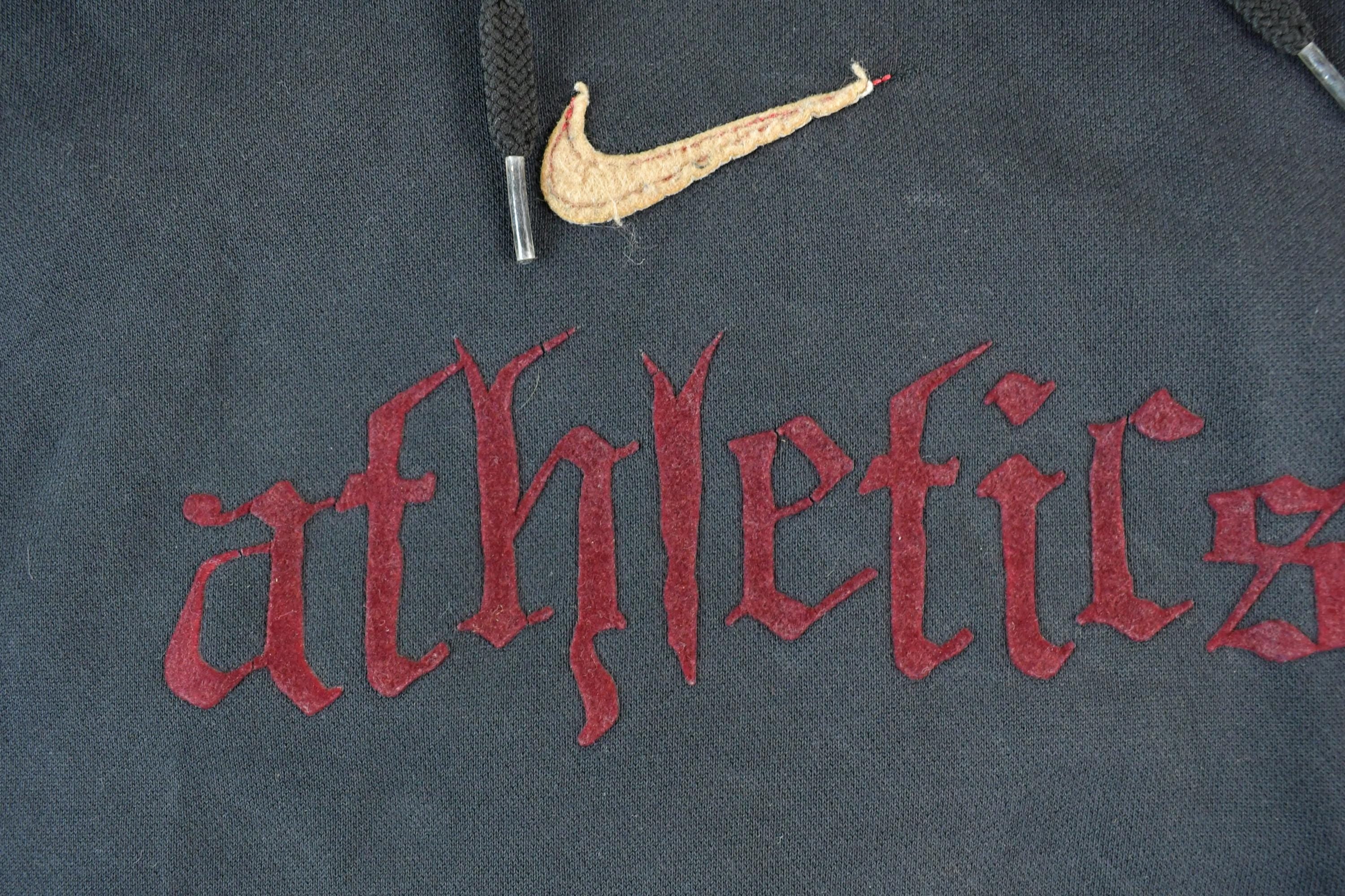 Vintage 1990s Nike Athletics Embroidered Gothic Swoosh Hoodie Sweatshirt