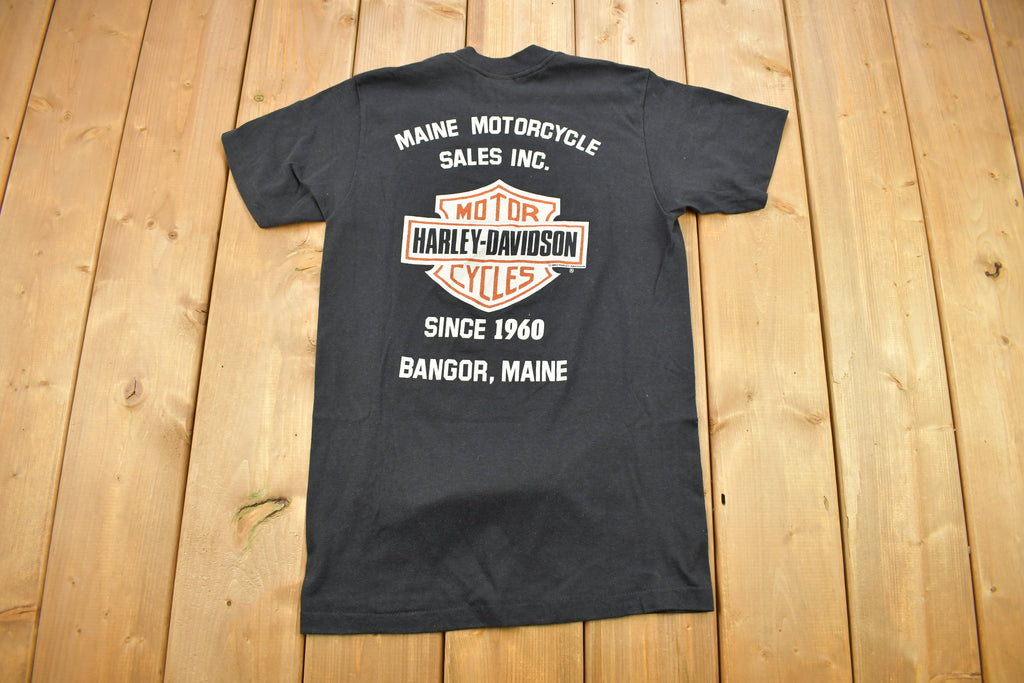 Vintage 1982 Maine Motorcycle INC Harley Davidson Bangor Maine Graphic T-Shirt