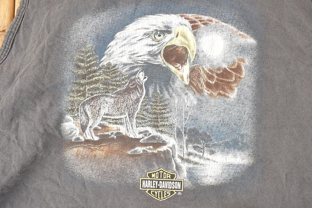 Vintage 1990s Laugerman's Harley Davidson Motorcycles Howling Wolf Eagle Biker Tank Top Women's M