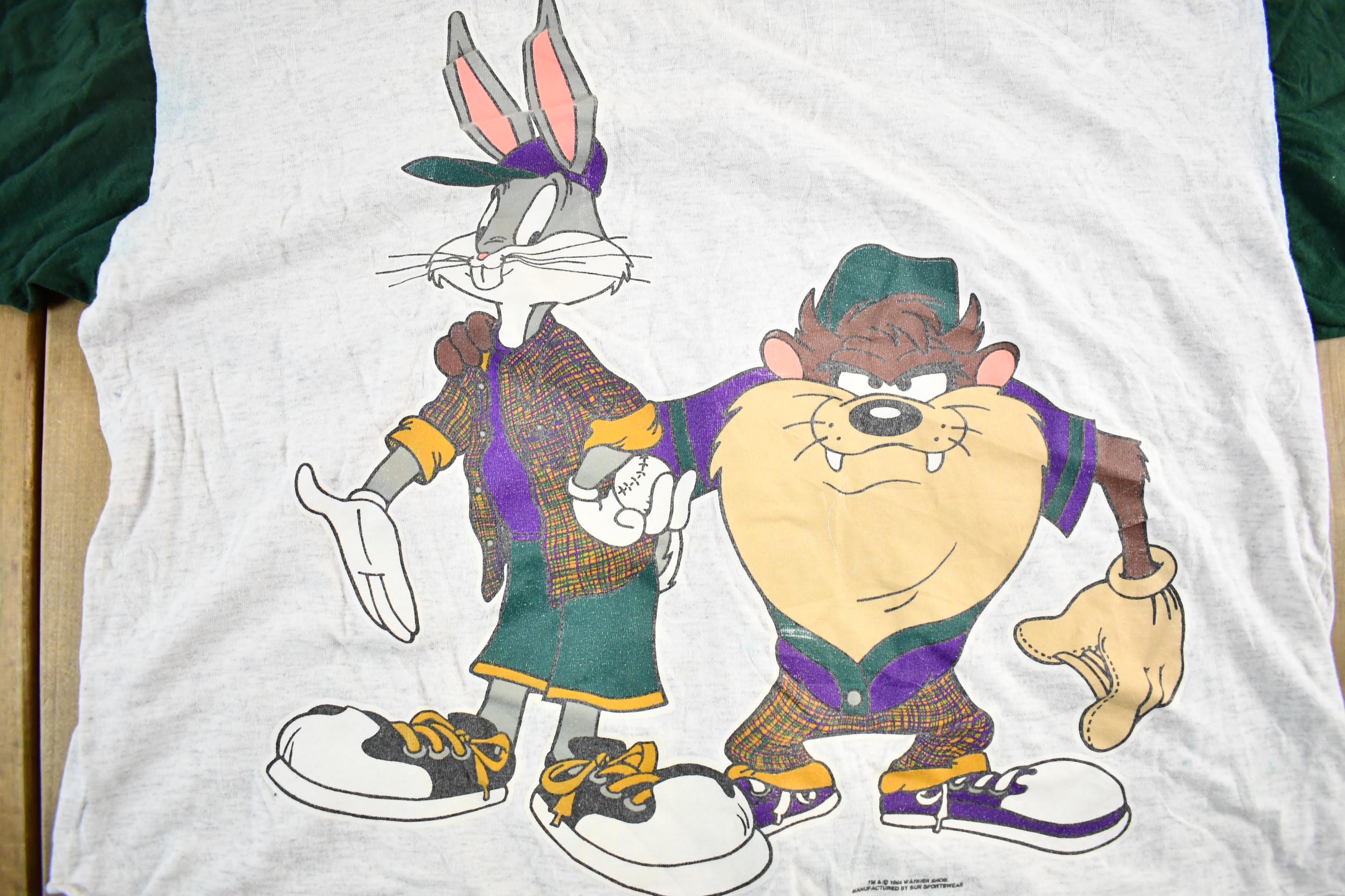 Vintage 1994 Looney Tunes Bugs Bunny Taz Baseball Jersey Shirt Men's XL