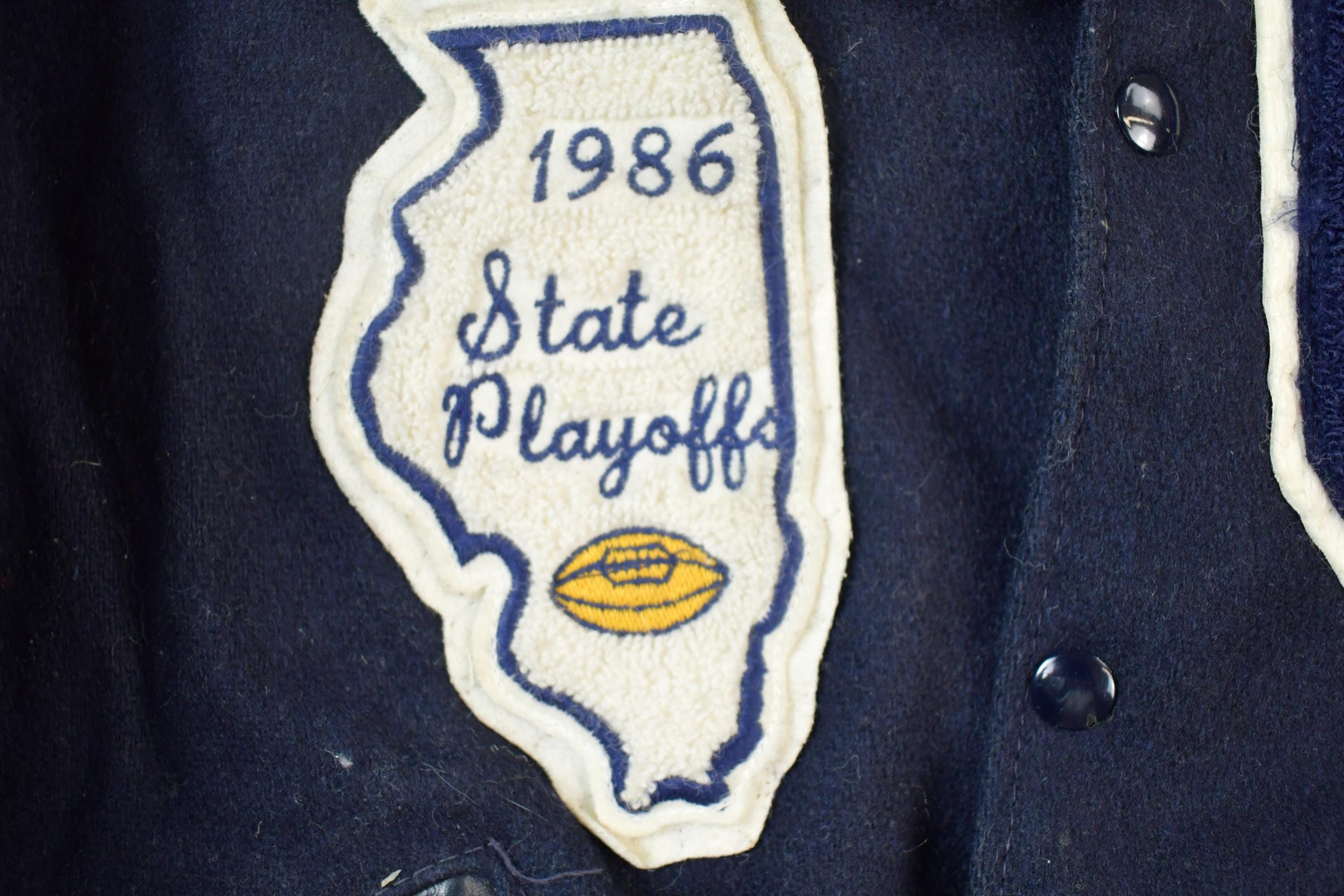 Vintage 1986 Canat H.S State Playoffs Leather & Wool Varsity 88 Captain Jacket Made In USA