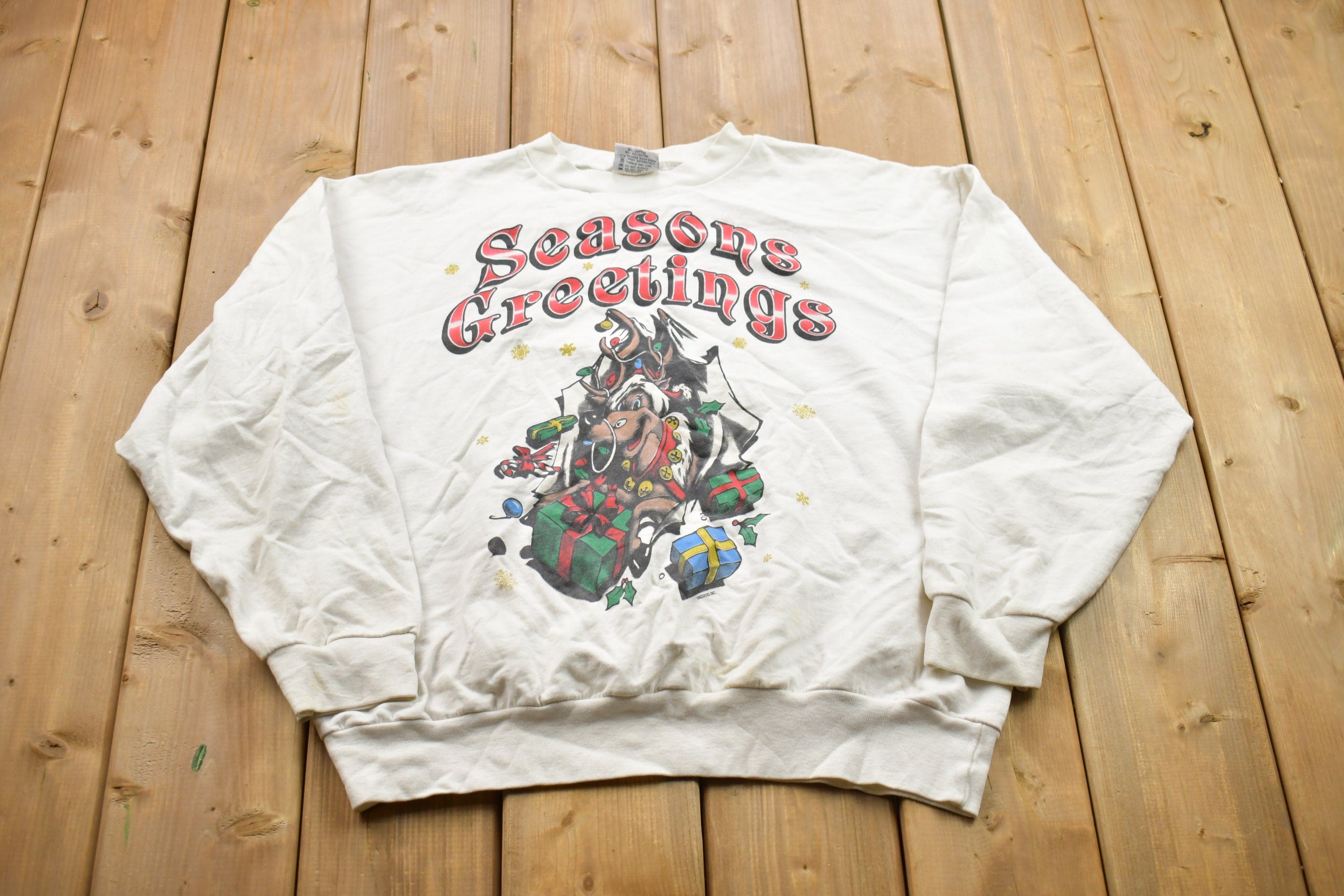 Vintage 1990s Seasons Greetings Christmas Sweater