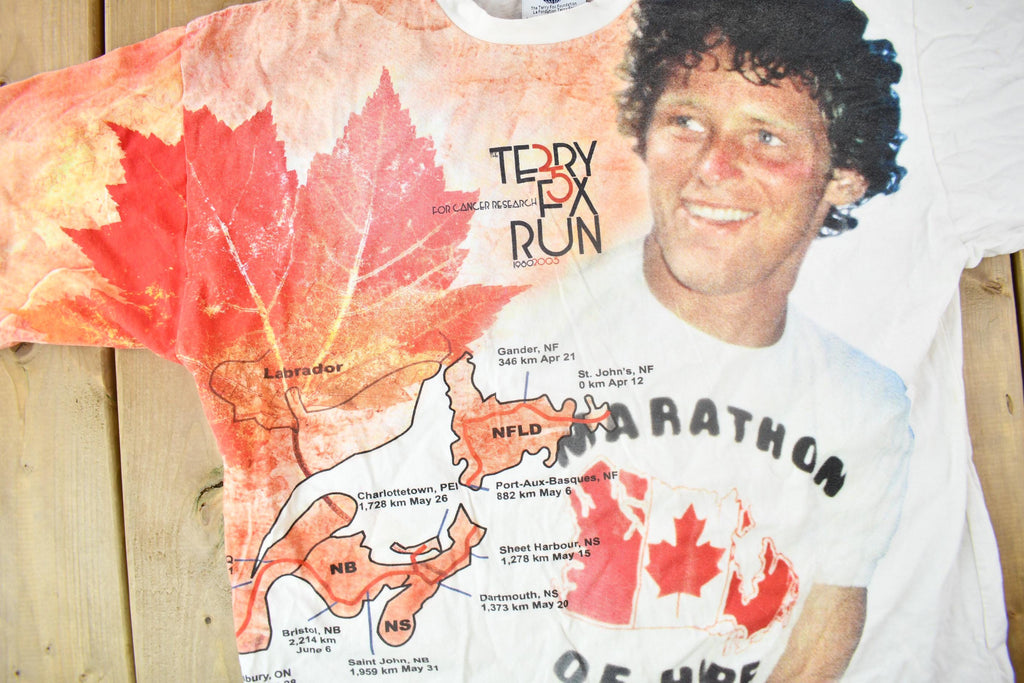 Vintage 2005 Terry Fox Marathon Of Hope All Over Print Graphic T Shirt