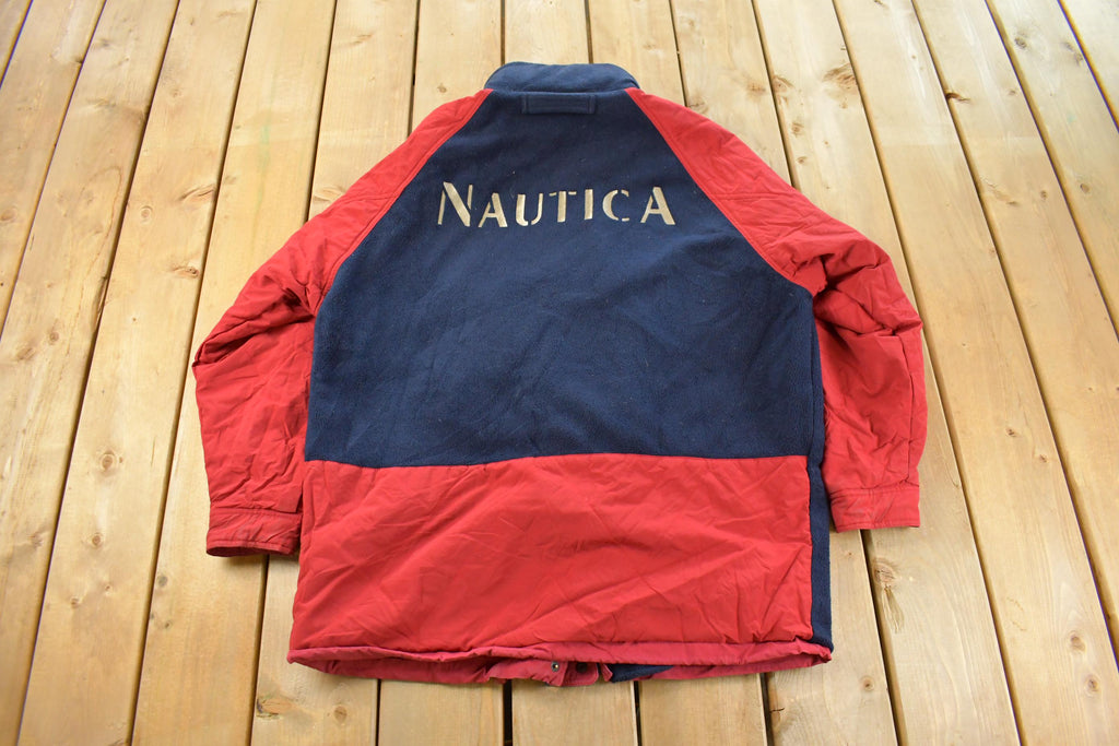 Vintage 1990s Nautica Navigation Reversible Fleece Jacket Men's Medium/ Embroidered Logo / Athletic Winter Sailing / Streetwear