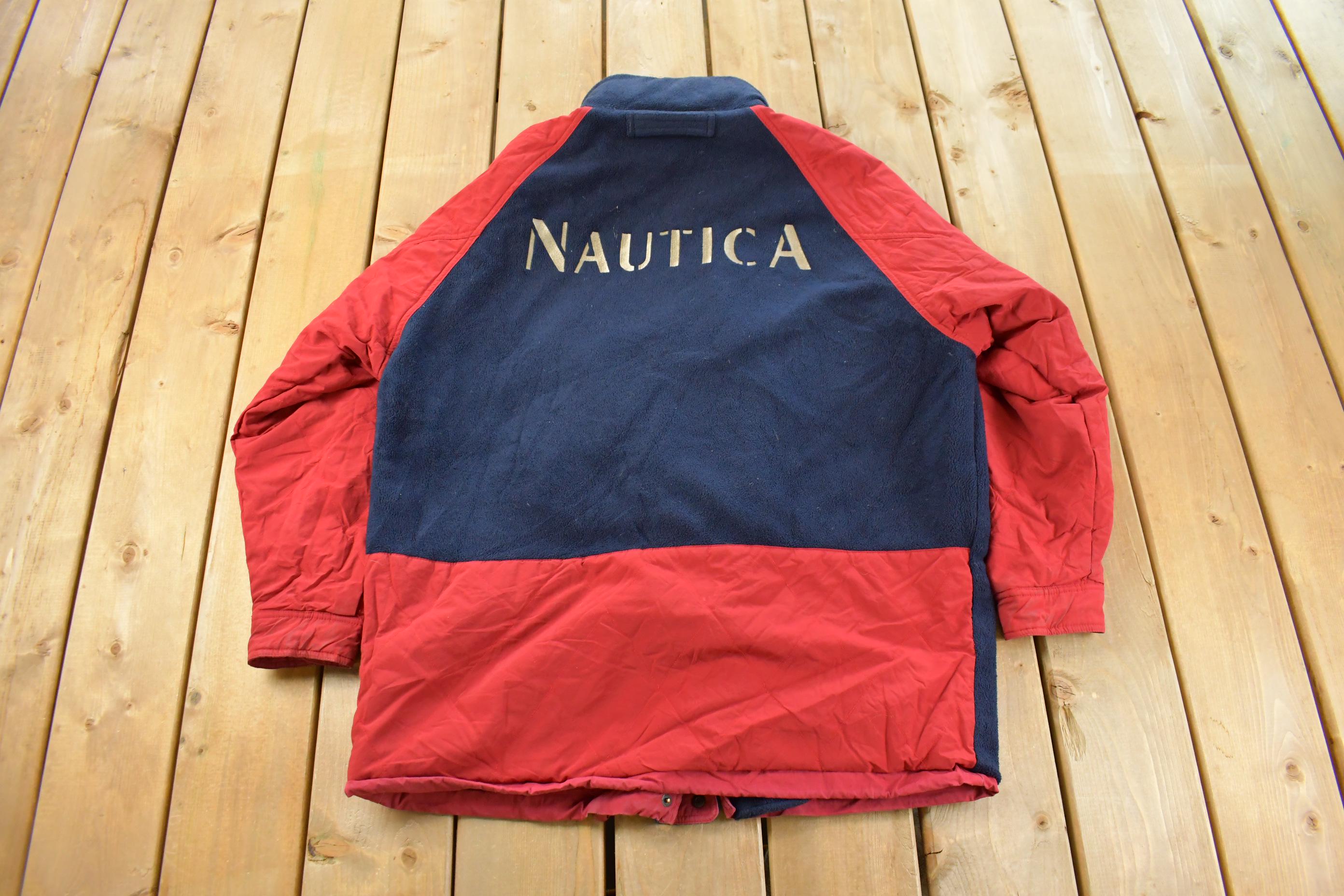 Vintage 1990s Nautica Navigation Reversible Fleece Jacket Men's Medium/ Embroidered Logo / Athletic Winter Sailing / Streetwear