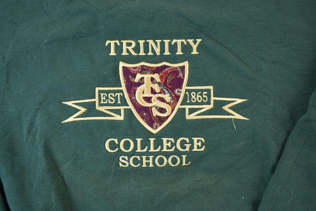 Vintage 1990s Trinity College School Collegiate Crewneck  Embroidered  NCAA Sweatshirt  Sportswear  Americana