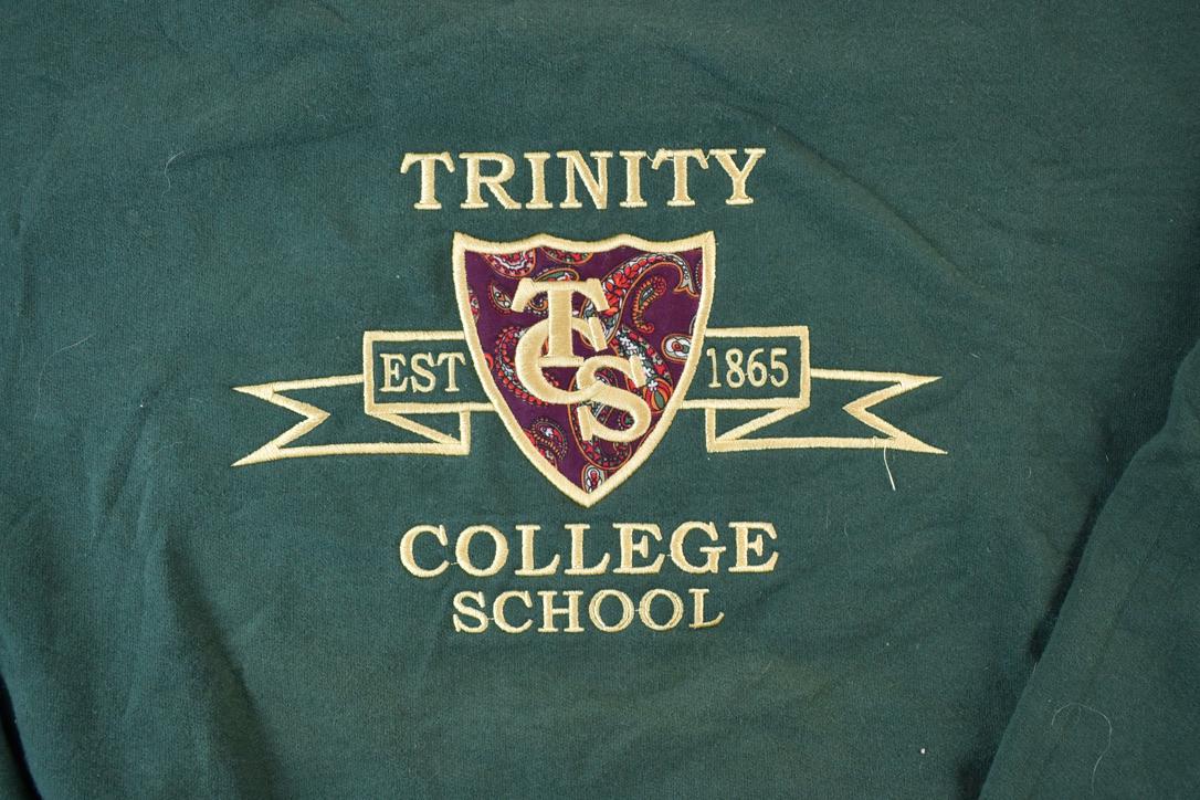 Vintage 1990s Trinity College School Collegiate Crewneck  Embroidered  NCAA Sweatshirt  Sportswear  Americana