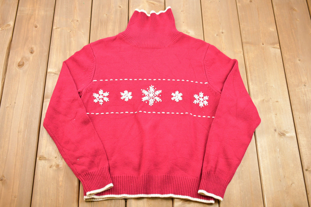 Vintage Sonoma Knitted Turtle Neck , Vintage 90s Turtle Neck , Pattern Sweater , Embroidered Snow Flakes , Christmas , Pullover Sweatshirt