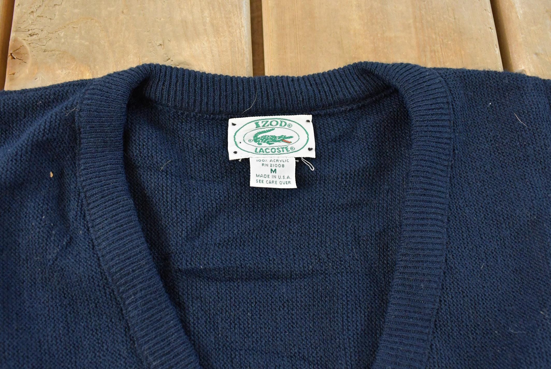 Vintage 1980s Izod Lacoste Knit V Neck Sweater Men's Medium
