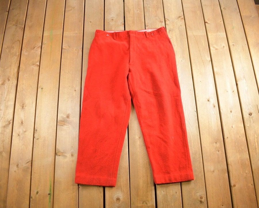 Vintage 1970s Red 100% Wool Trousers Size 38x27