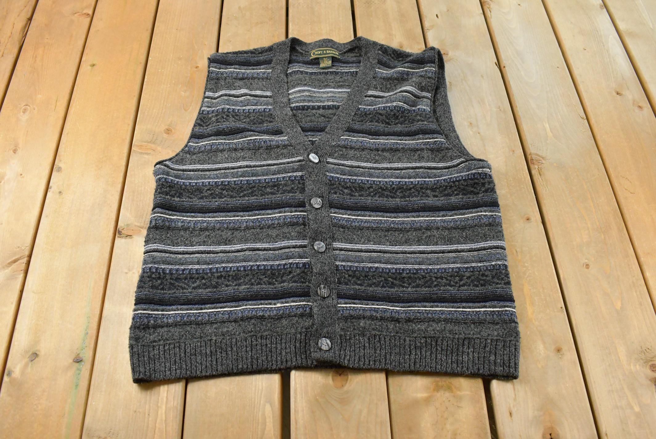 Vintage 1990s Croft & Barrow Abstract Knit Cardigan Sweater Vest Men's XL Tall